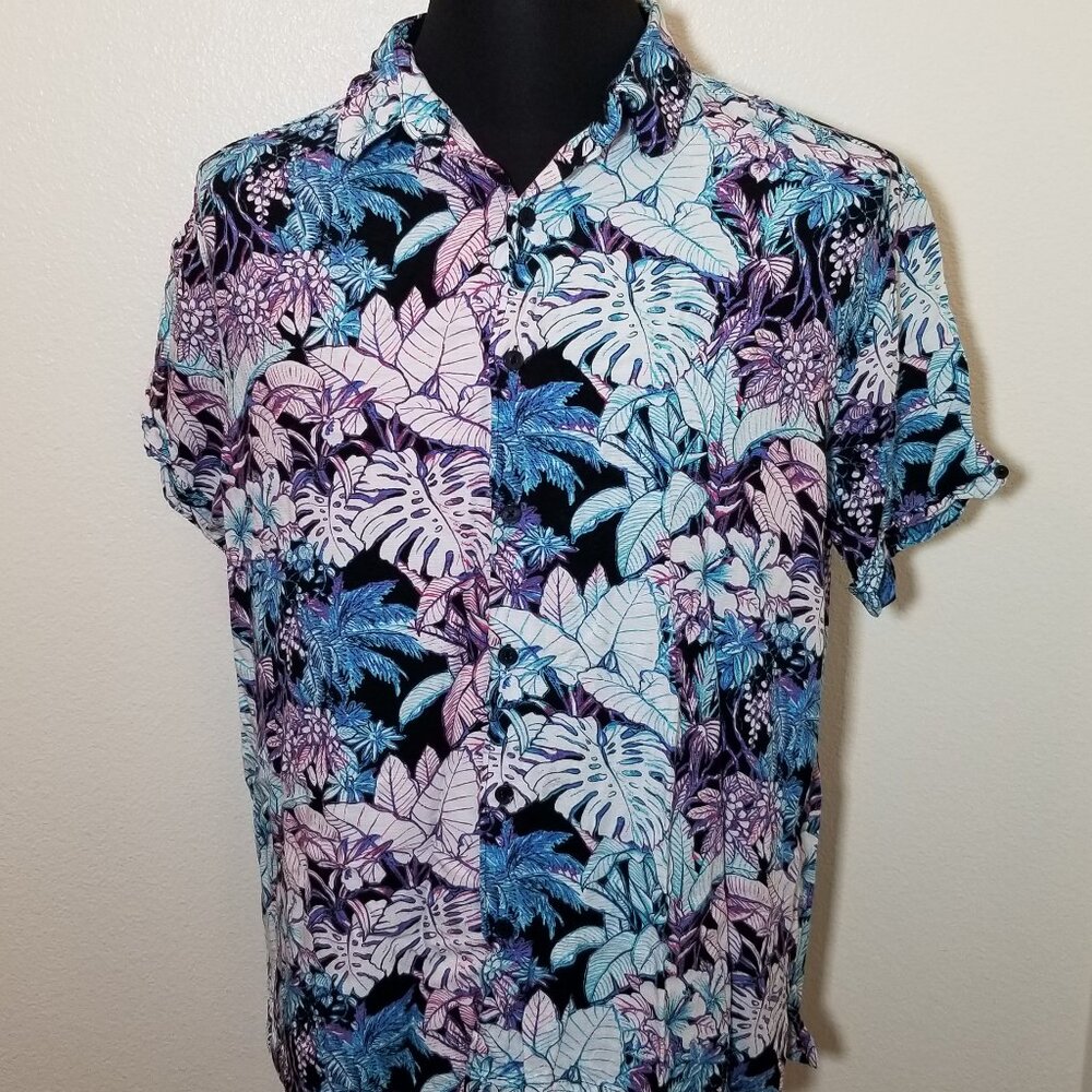 Cubavera Women Large Hawaiian Tropical Short Sleeve Button-Up Shirt Island Aloha